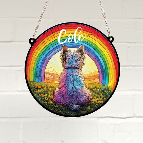 West Highland Terrier Rainbow Bridge Personalised Stained Glass Effect Suncatcher
